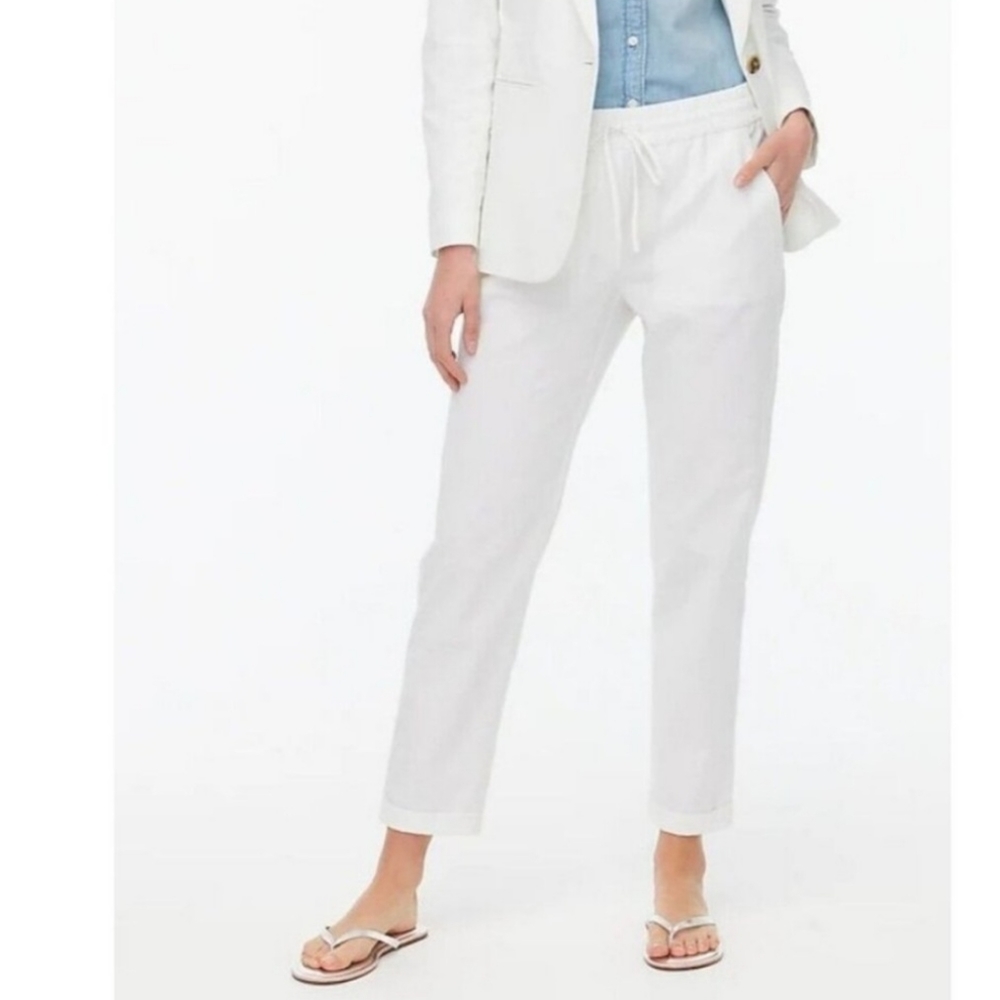 J Crew Women’s Linen Cotton Drawstring Pants White Size 10P.